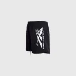 Black Hellstar Sports vertical athletic shorts with a drawstring waistband and prominent white logo graphic design.