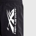 Hellstar Sports Vertical Athletic Shorts in black with a prominent white graphic screen print on the side leg.