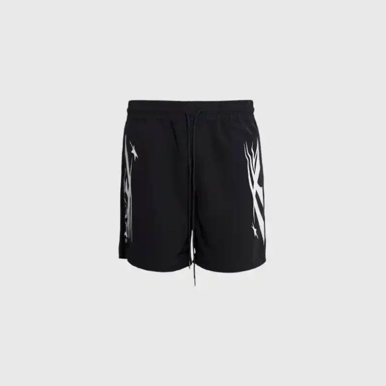Black Hellstar Sports Vertical Athletic Shorts featuring a drawstring waist and bold white side graphic print.