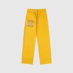 Hellstar Sports Yellow Sweatpant featuring a relaxed fleece fit, drawstring waistband, and signature graphic logo design.