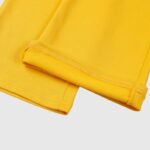 Close-up view of the hem detail on the heavyweight premium fleece Hellstar Sports yellow sweatpants for men.