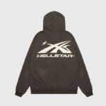Back view of the Hellstar Sports Zip-Up Hoodie in Jet-Black featuring the iconic white brand logo graphic design.