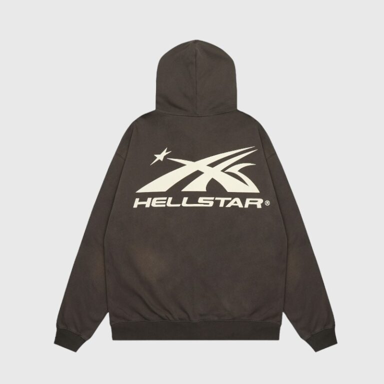 Back view of the Hellstar Sports Zip-Up Hoodie in Jet-Black featuring the iconic white brand logo graphic design.