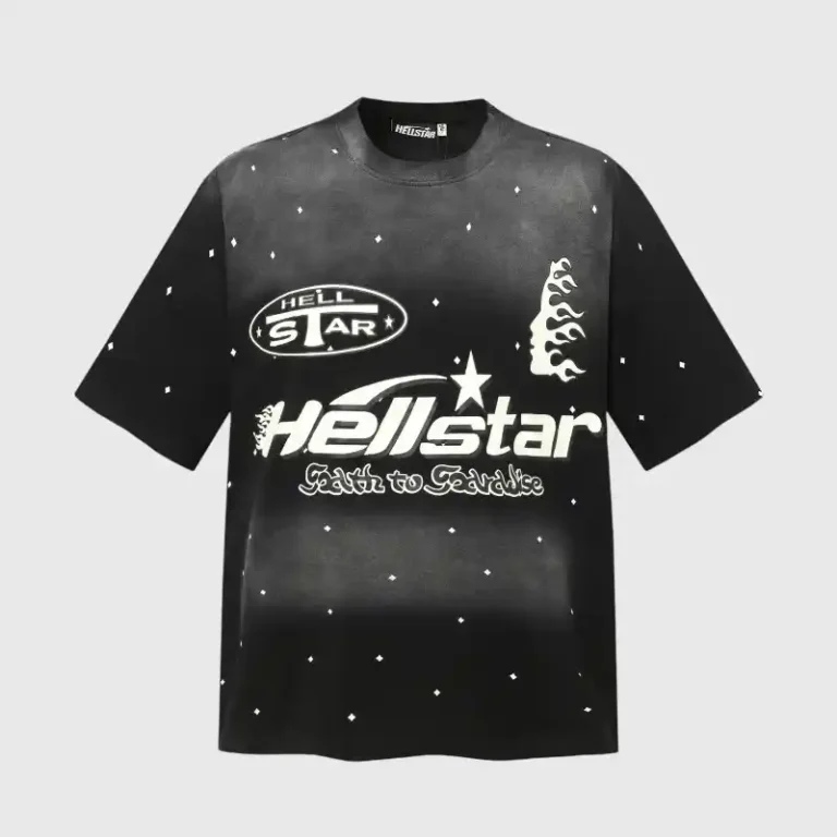 Black Hellstar Starry Sky casual street retro graphic t-shirt featuring a unique cosmic print and premium cotton fit.