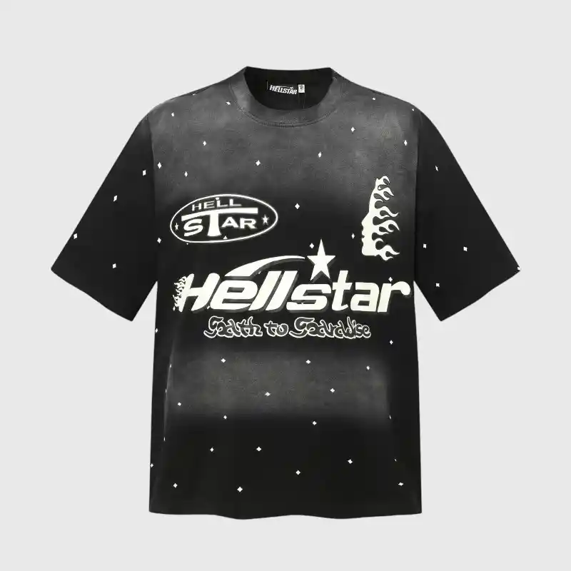 Hellstar Starry Sky Casual Street Retro T Shirt Black Hellstar Starry Sky casual street retro graphic t-shirt featuring a unique cosmic print and premium cotton fit.