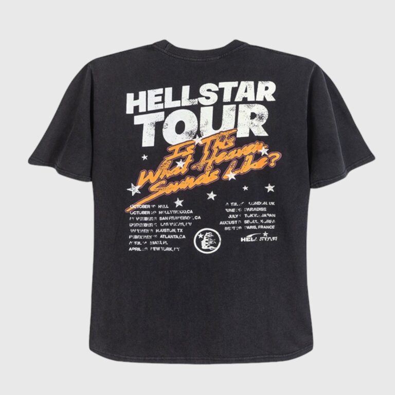 Hellstar Studios Biker Tour T-Shirt Black unisex cotton tee with distressed "HELLSTAR TOUR" back graphic and orange script