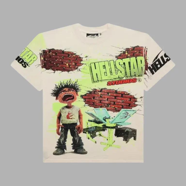 Hellstar Studios Brick Wall T-Shirt featuring a gritty urban graphic and a signature oversized vintage cotton fit.