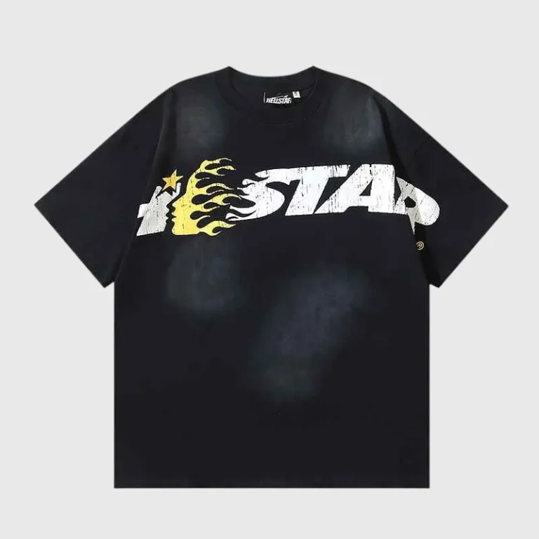 Front view of the Hellstar Studios Cartoon Logo T-shirt in black featuring a unique distressed graphic design.