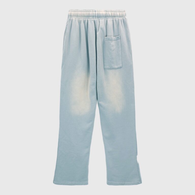 Back view of Hellstar Studios Flame Grey sweatpants featuring a vintage washed fleece fabric and a rear patch pocket.