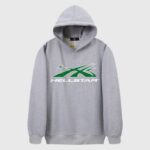 Hellstar Studios Future Hoodie in grey featuring a bold green graphic screen print and comfortable vintage washed fleece.