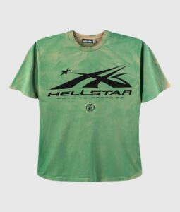 Hellstar Studios green short sleeve graphic t-shirt with Path to Paradise logo print, made of 100% vintage washed cotton.