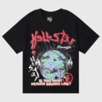 Hellstar Studios black tee showing cracked earth wearing headphones and the question "Is This What Heaven Sounds Like?"