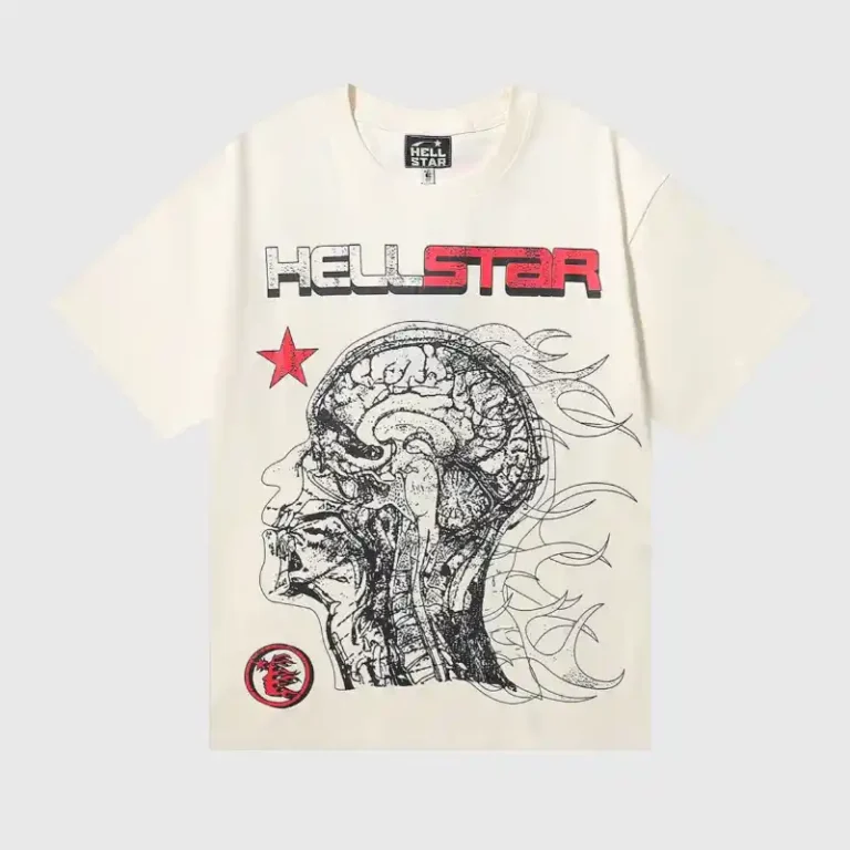 Hellstar Studios Human Development T-Shirt in cream featuring an intricate anatomical head graphic print front design.
