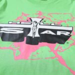 Hellstar Studios Jesus Emblem lime green graphic T-shirt with a bold screen printed design on soft cotton fabric.