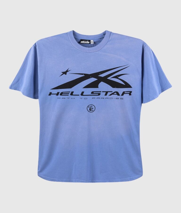 Hellstar Studios light blue short sleeve graphic t-shirt with a vintage washed finish and screen printed logo design