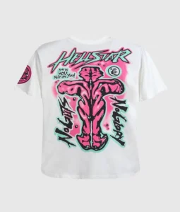 Hellstar Studios No Guts No Glory premium cotton cream t-shirt with bold pink and black streetwear graphic print
