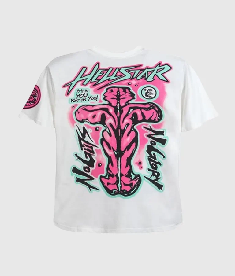 Hellstar Studios No Guts No Glory premium cotton cream t-shirt with bold pink and black streetwear graphic print