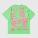 Back view of the Hellstar Studios Path To Paradise lime green graphic T-shirt featuring pink distressed lettering.