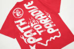 Hellstar Studios Path to Paradise red T-shirt back graphic with white vintage distressed screen print design