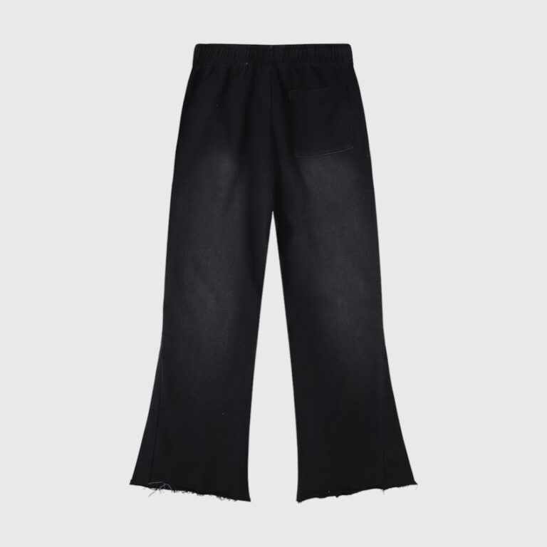 Hellstar Studios Racer Flare Sweatpants in black featuring a premium heavyweight fleece fabric with a vintage wash effect.