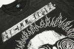 Close-up view of the Hellstar Studios Rage black vintage washed T-shirt featuring an electrified face front graphic.