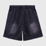 Black Hellstar Studios Records shorts featuring a vintage-washed aesthetic and a relaxed streetwear fit for men.