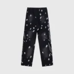Back view of the Hellstar Studios Records black tracksuit pants featuring a unique white graphic print pattern.