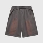 Back view of the vintage brown Hellstar Studios Records shorts, showcasing the relaxed streetwear fit and premium fabric.