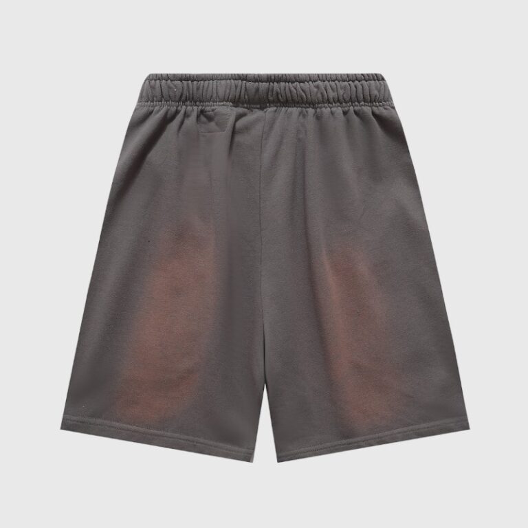 Back view of the vintage brown Hellstar Studios Records shorts, showcasing the relaxed streetwear fit and premium fabric.