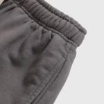 Close-up view of the elastic waistband and premium fabric construction of Hellstar Studios Records Shorts in Brown.