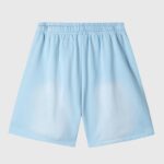 Hellstar Studios Records light blue fleece streetwear shorts featuring a relaxed fit and elastic drawstring waist.