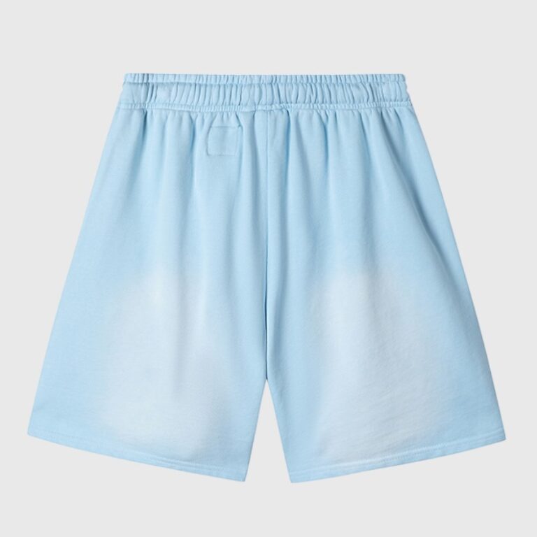 Hellstar Studios Records light blue fleece streetwear shorts featuring a relaxed fit and elastic drawstring waist.
