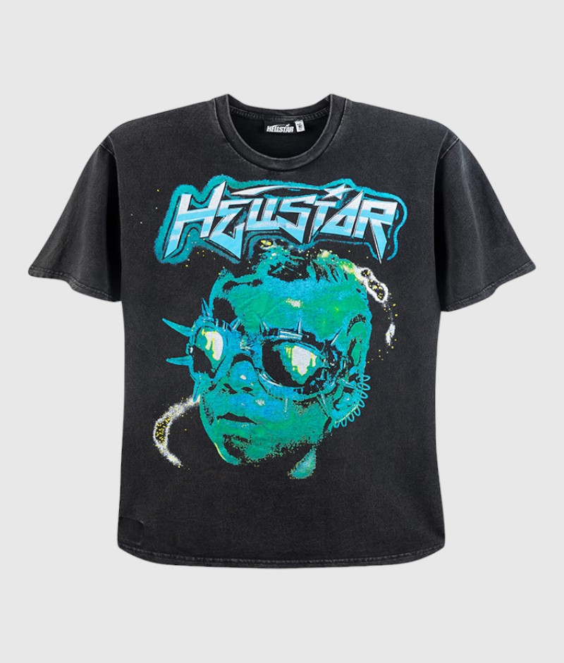 Hellstar The Future Iconic Black T Shirt Hellstar The Future Iconic Tee Shirt in black with a vintage washed effect and a vibrant graphic screen print design.