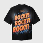 Back view of the Hellstar The Rock Bull T-shirt featuring a vibrant Rocky graphic and WrestleMania branding.