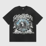 Front view of the black Hellstar The World Is Yours T-shirt featuring a vintage graphic screen print design.