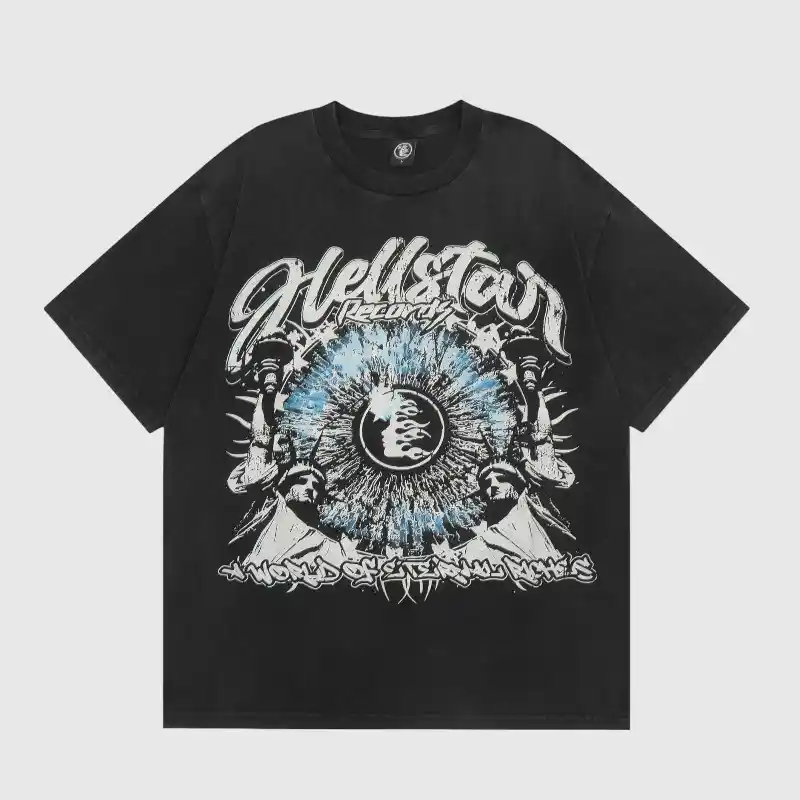 Hellstar The World Is Yours T Shirt Front View Front view of the black Hellstar The World Is Yours T-shirt featuring a vintage graphic screen print design.