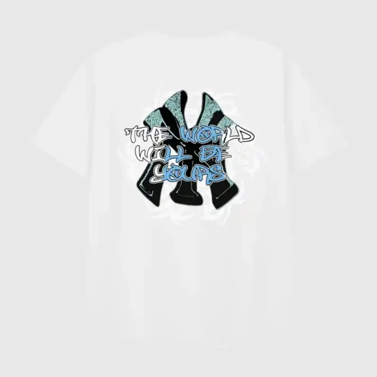 White Hellstar The World Will Be Yours vintage washed cotton unisex t-shirt with a graphic screen print design.