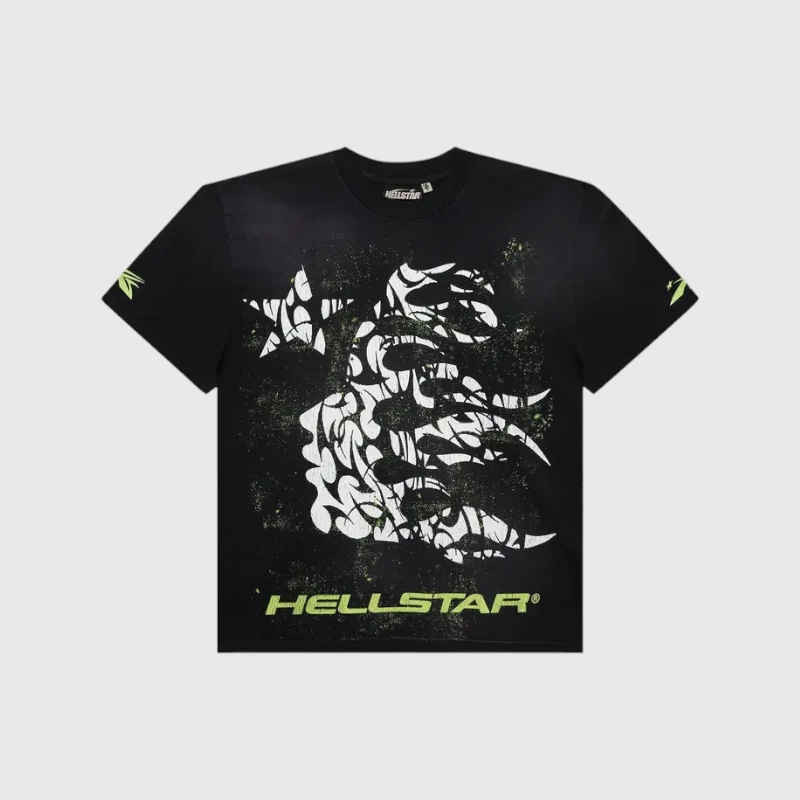 Hellstar Thorn Glitter T Shirt Front Black Hellstar Thorn Glitter T-Shirt with an oversized fit and signature shimmering graphic design on the front.