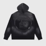Back view of the black Hellstar Uniform hoodie featuring a vintage-inspired screen-printed graphic on the back.