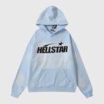 Front view of the premium Hellstar Uniform Hoodie in vibrant baby blue, featuring a relaxed fit and streetwear aesthetic.
