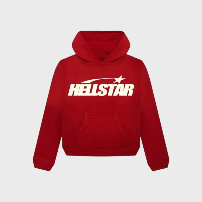 Hellstar Uniform red hoodie featuring the classic white brand logo print on the chest, front view isolated on grey.