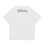 Hellstar unisex white t-shirt back view with black scripted "The Path to Paradise" graphic near the neckline, 100% cotton