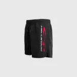Black Hellstar Vertical Athletic Shorts featuring a bold red logo graphic print for gym and streetwear fashion.