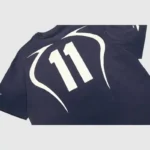 Back view of the Hellstar Warm Up T-Shirt in blue featuring a vintage graphic screen print design with the number 11.