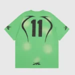 Back view of the Hellstar Warm Up T-Shirt in green, featuring a bold black graphic print with the number 11 design.