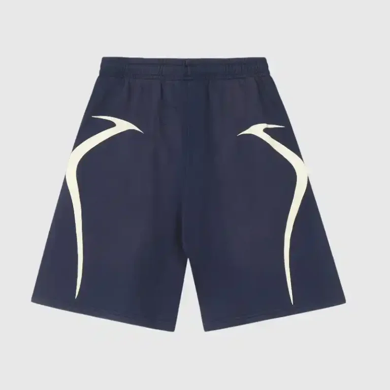 Hellstar Warm Up Shorts in Blue featuring premium vintage washed fabric and bold graphic screen printed details.