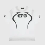 Hellstar Warm Up white unisex graphic t-shirt featuring a vintage washed cotton design with a front star and flame logo.