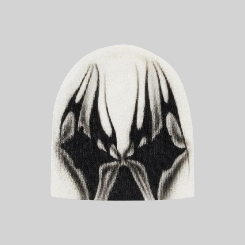Hellstar White Beanie A crisp white Hellstar beanie featuring a bold black graphic design for a stylish and cozy urban streetwear look.