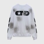 Hellstar Sports white sweatshirt featuring a black graphic of a star and flames on the front, isolated on a light background.