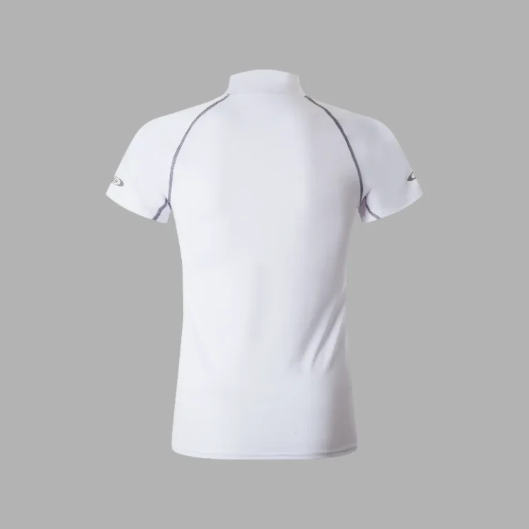 Back view of the white Hellstar mockneck compression t-shirt featuring a fitted performance athletic design.